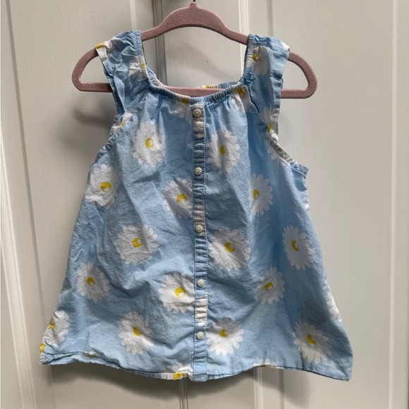 H&M 4-5Y Size 4 Girls Blue & White Daisy Floral Short Sleeve Button Down Blouse - Picture 1 of 7
